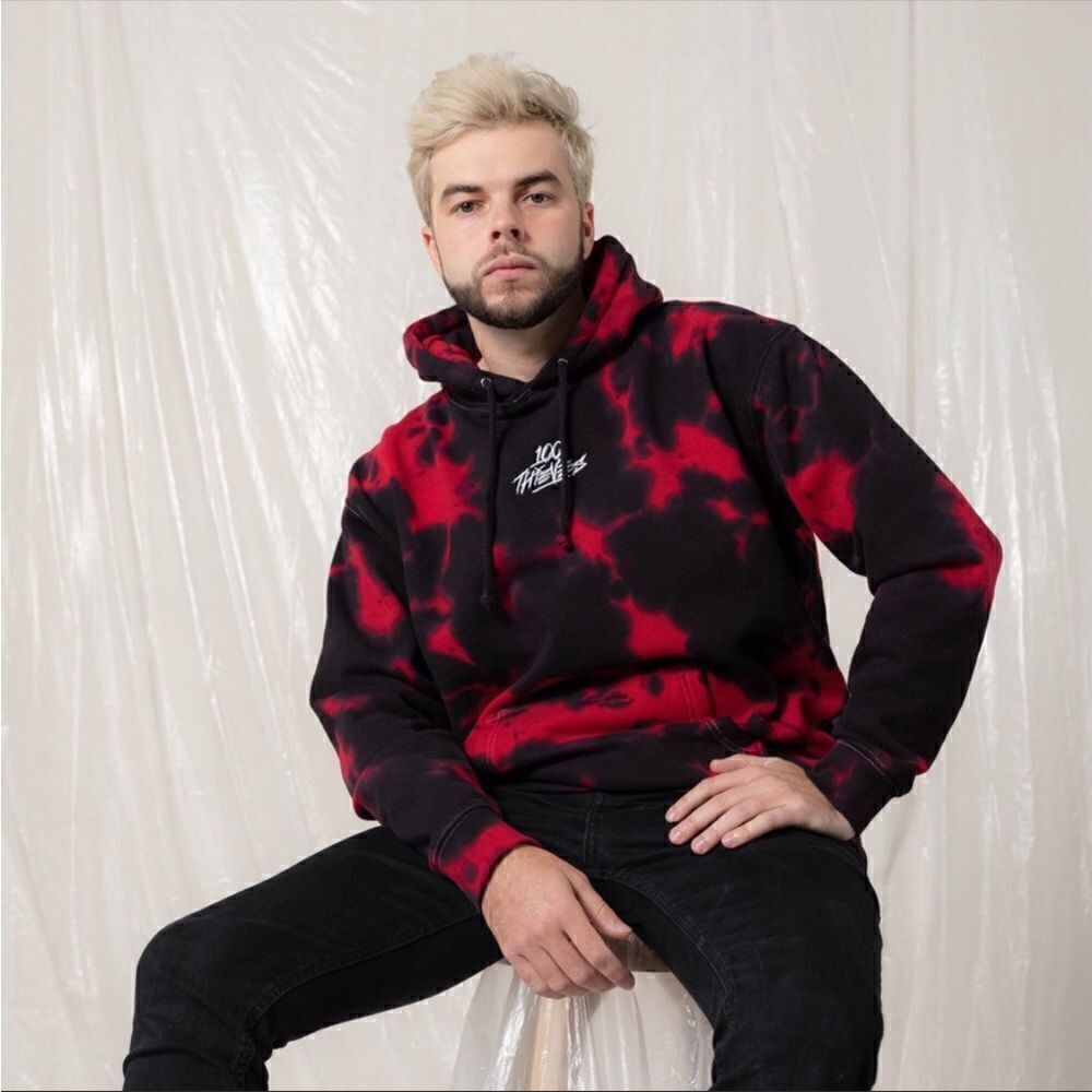 NWT 100 Thieves Open World Jam Vintage Black Red Wash Hoodie Tie Dye UNISEX